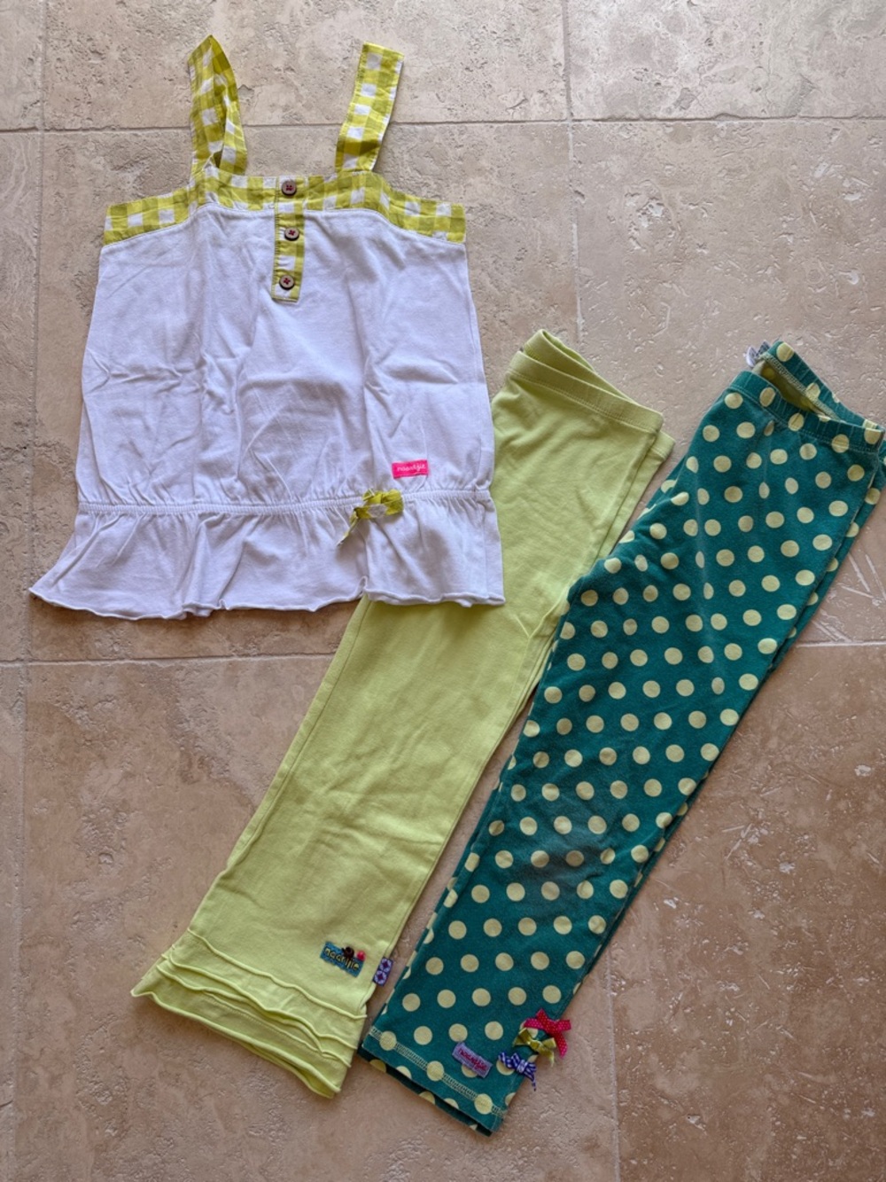 Naartjie Girls White & Lime Tank with Lime and Green Polka Dot Leggings Set